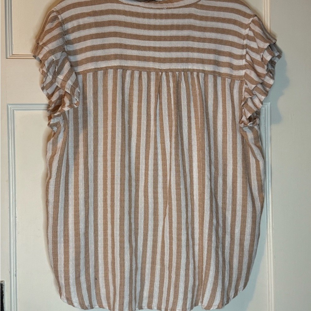 Jane and Delancey Beige and White Striped Button Down Shirt - Picture 2 of 6